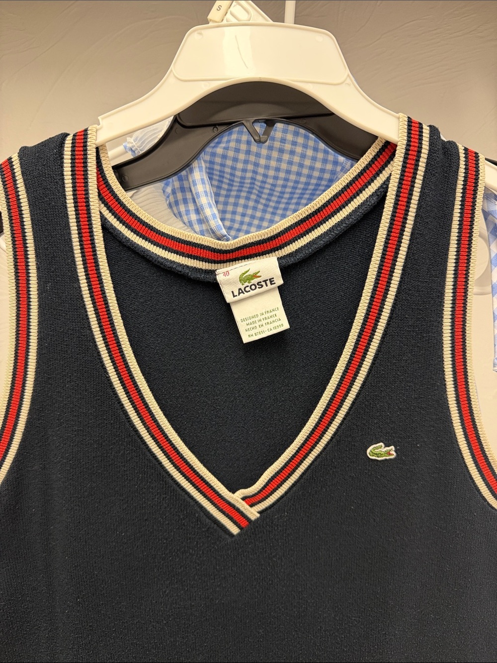 Lacoste Navy Sleeveless V-Neck Dress with Red & Cream Stripe Trim - Picture 2 of 2